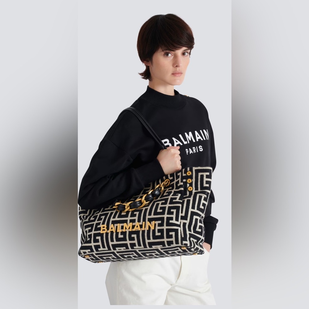 Pierre Balmain Paris labyrinthe monogram jacquard canvas tote bag with tag.
